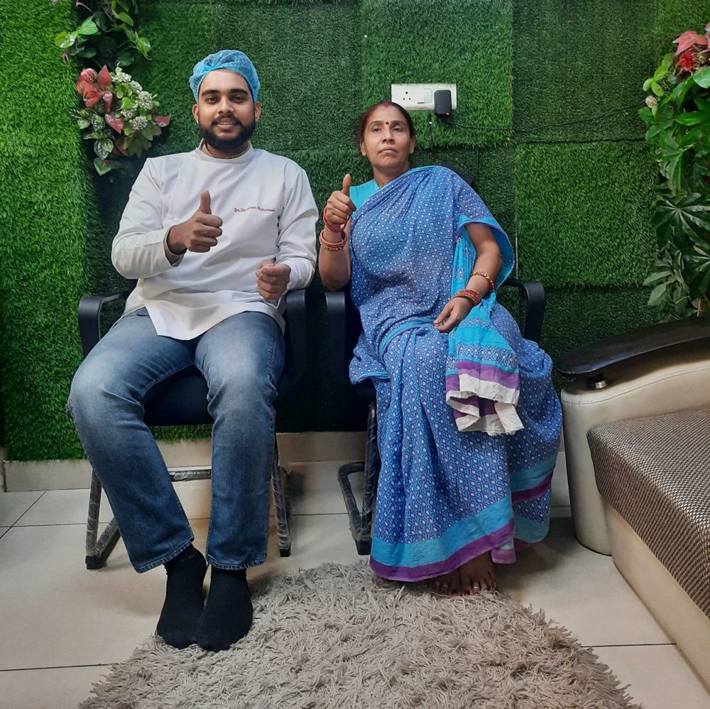 Dr Shubham Bisherwal with a happy patient at Vital Dental Care