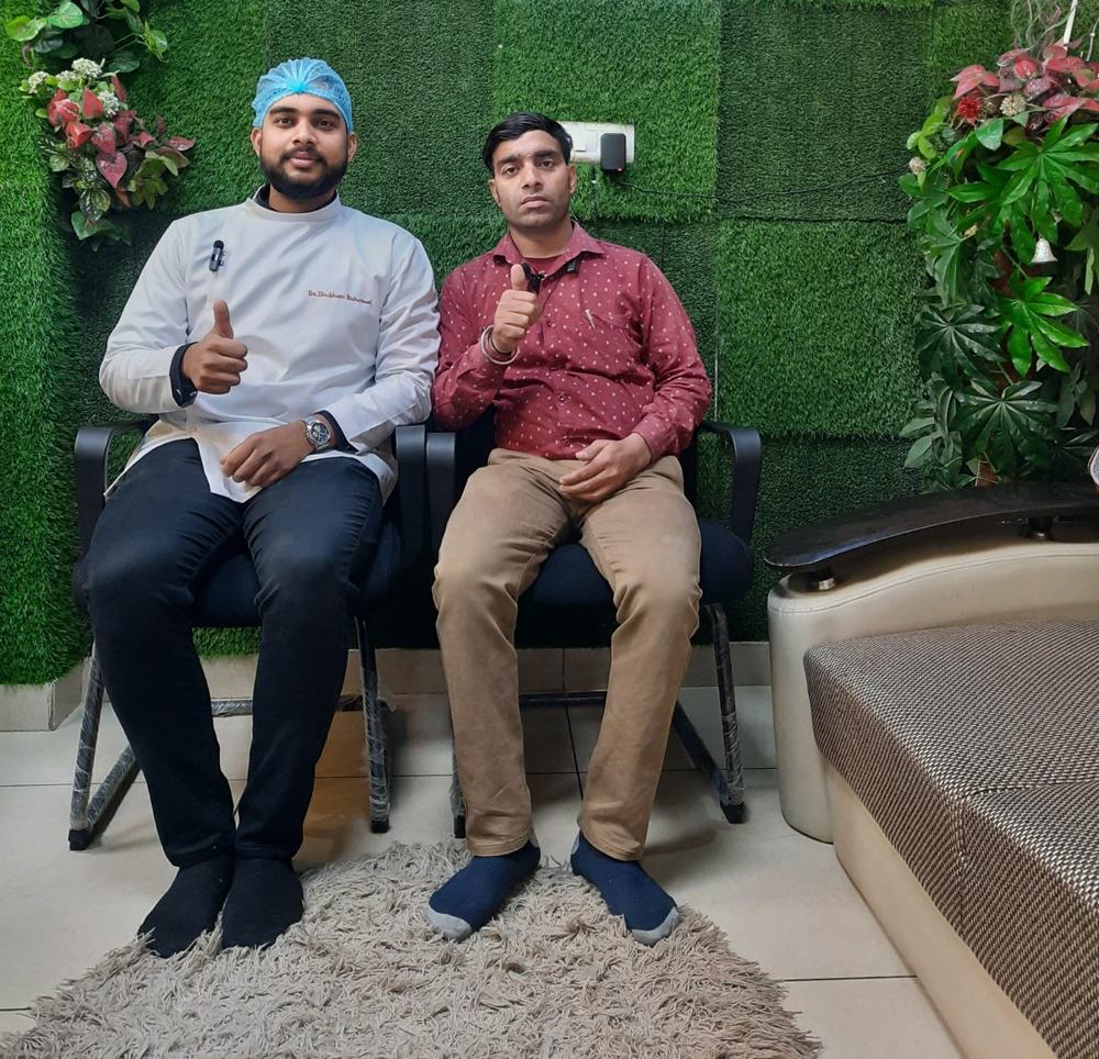 Dr Shubham Bisherwal with a happy patient at Vital Dental Care