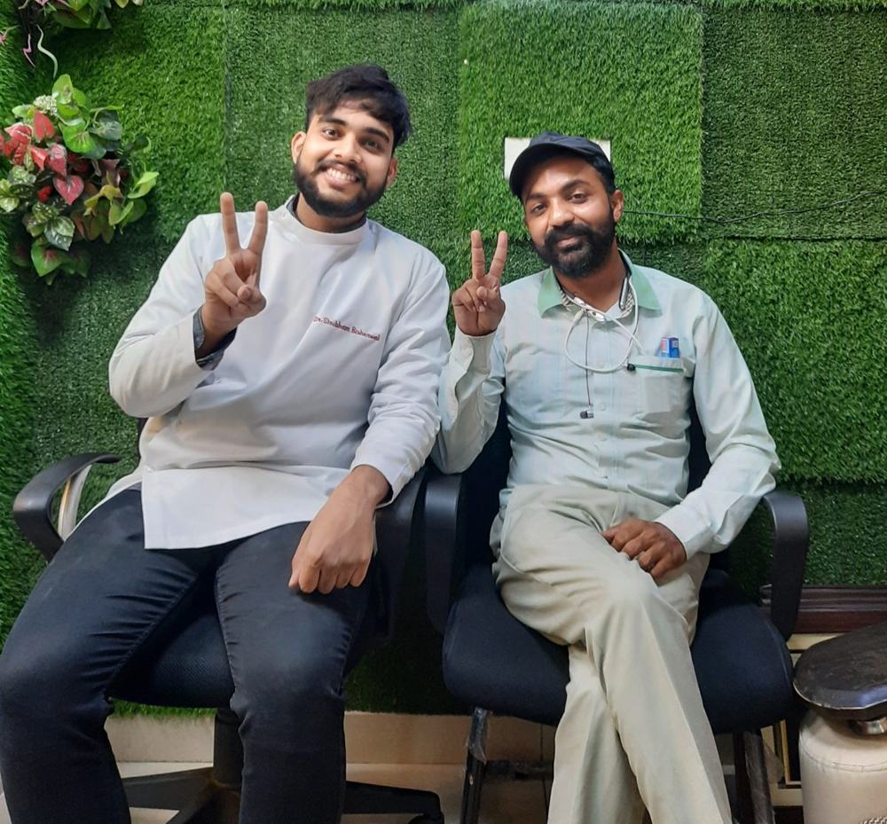 Dr Shubham Bisherwal with a happy patient at Vital Dental Care